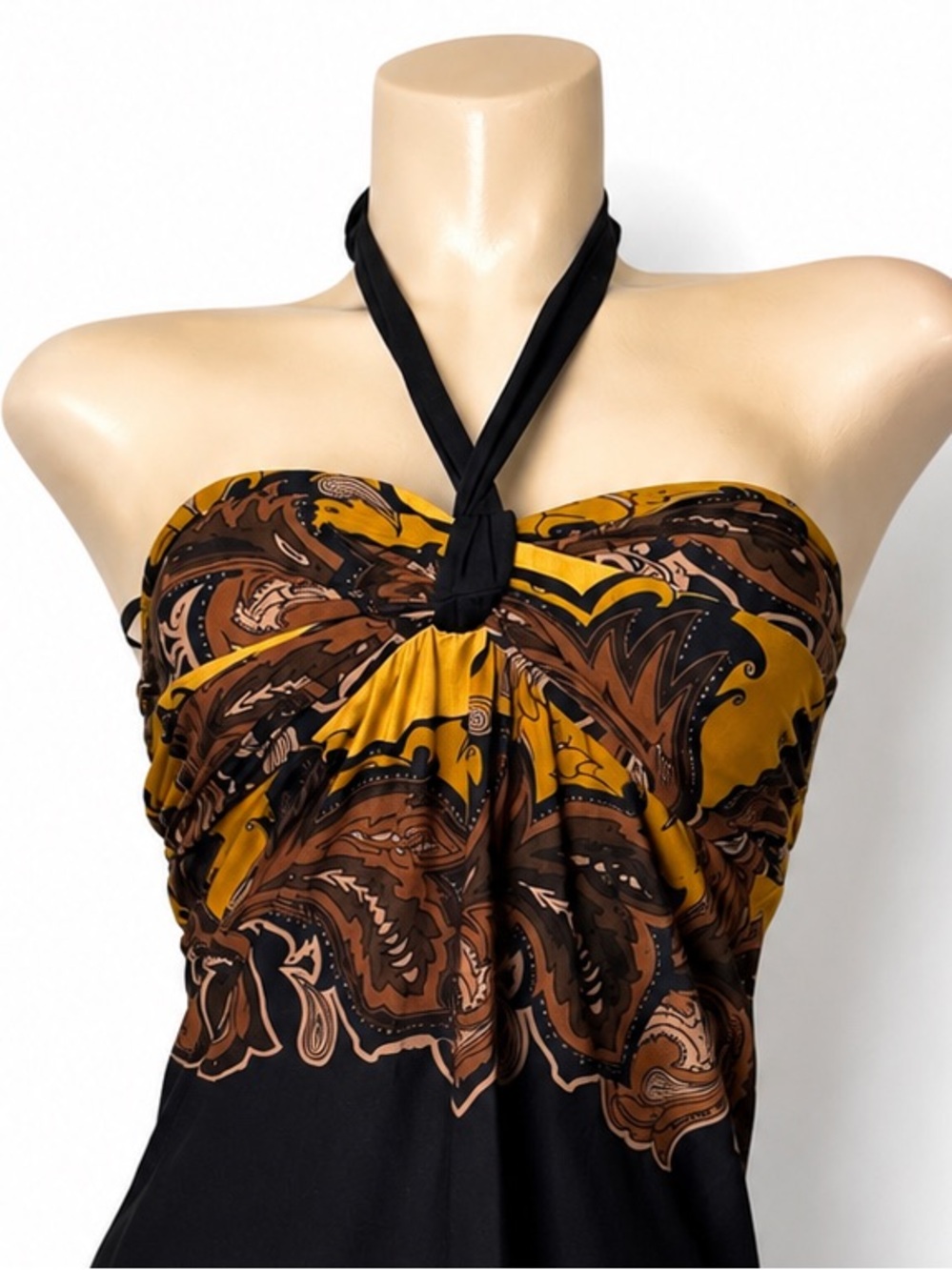 Le Château Black/Gold Peekaboo Padded Halter Tunic Top Boho Vacation Wear XS/S - Picture 4 of 6